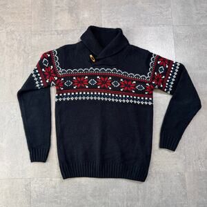 The Slope Christmas Sweater Boys Kids M (10-12) Black/Red Collared Ribbed Knit
